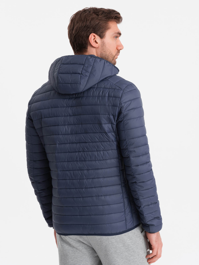 Men's quilted bagged jacket - navy blue V1 OM-JALP-0156