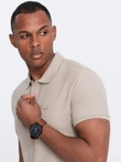BASIC men's single color pique knit polo shirt - dark beige V5 OM-POBS-0100