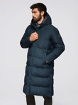 Classic men's long hooded jacket - navy blue V2 OM-JALJ-0269