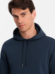 BASIC men's cotton kangaroo hooded sweatshirt - navy blue V1 OM-SSBN-0161