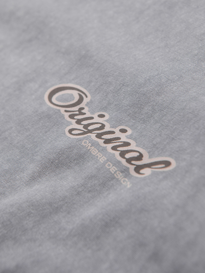 Medvilniniai marškinėliai su spauda ant krūtinės ir nugaros - pilki V1 OM-TSWT-0201