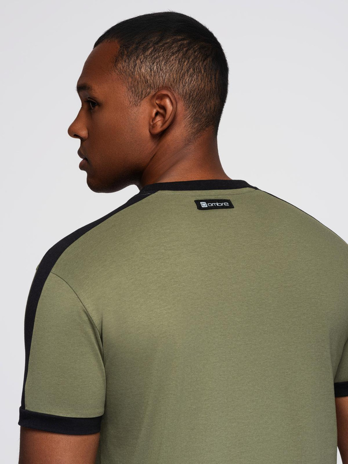 Tricou pentru bărbați cu dungi contrastante - măsline V4 OM-TSCT-0115