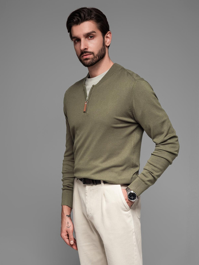 Men's sweater with viscose and spread neckline - olive V1 OM-SWZS-0124