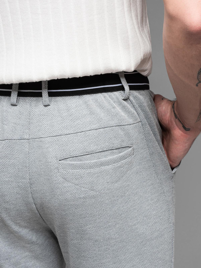Men's knitted pants with elastic waistband - light grey V1 OM-PACP-0116