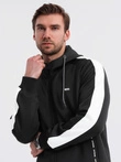 Men's unbuttoned hooded sweatshirt with piping - black V1 OM-SSZP-0210