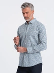Pánske tričko SLIM FIT s potlačou malých listov - svetlomodré V1 OM-SHPS-0163