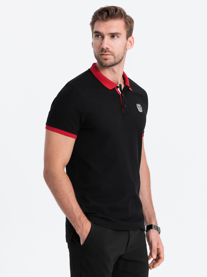 Tricou polo pentru bărbați cu accente colorate - negru V3 OM-POSS-0105