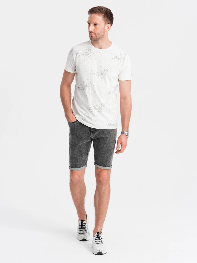 Men's denim shorts with rolled up legs - gray V3 OM-SRDS-0134