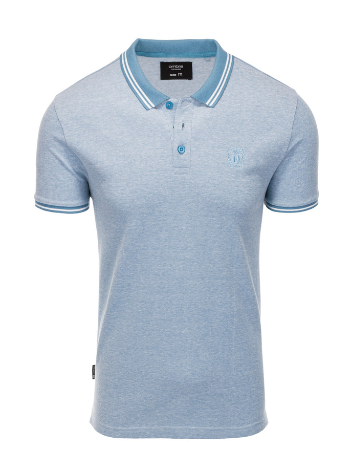Men's melange polo shirt with contrast collar - blue V3 S1618