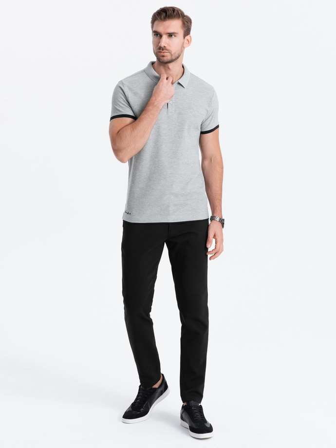 Tricou polo bărbătesc din bumbac cu ornamente contrastante - gri V7 OM-POSS-0113