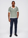 Men's knitted buttonless polo shirt with navy stripes - white and olive V3 OM-POSS-0161