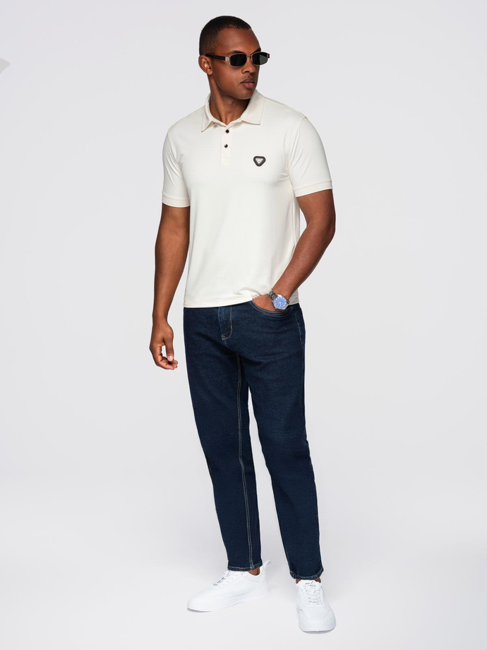 Tricou polo elegant pentru bărbați din material elastic - crem V2 OM-POSS-0150