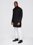 Fitted structured men's high collar coat - black V1 OM-COWC-0136