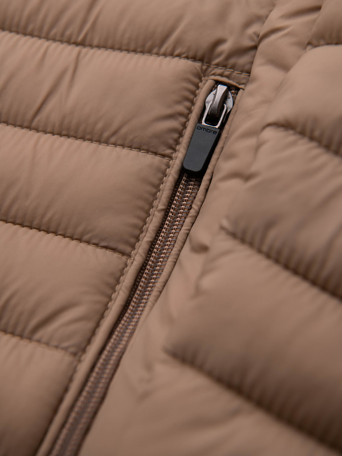 Jachetă bomber bărbătească satinată cu ornamente contrastante cu nervuri - negru V1 OM-JALP-22FW-007