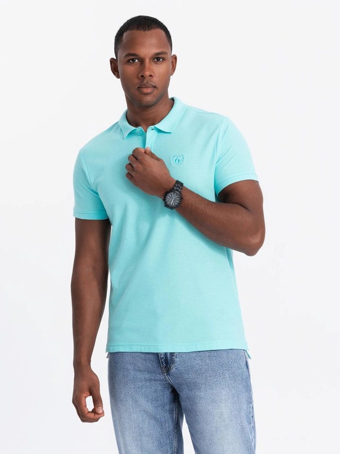 Pánská jednobarevná polokošile BASIC z piké úpletu - mátová V18 OM-POBS-0100