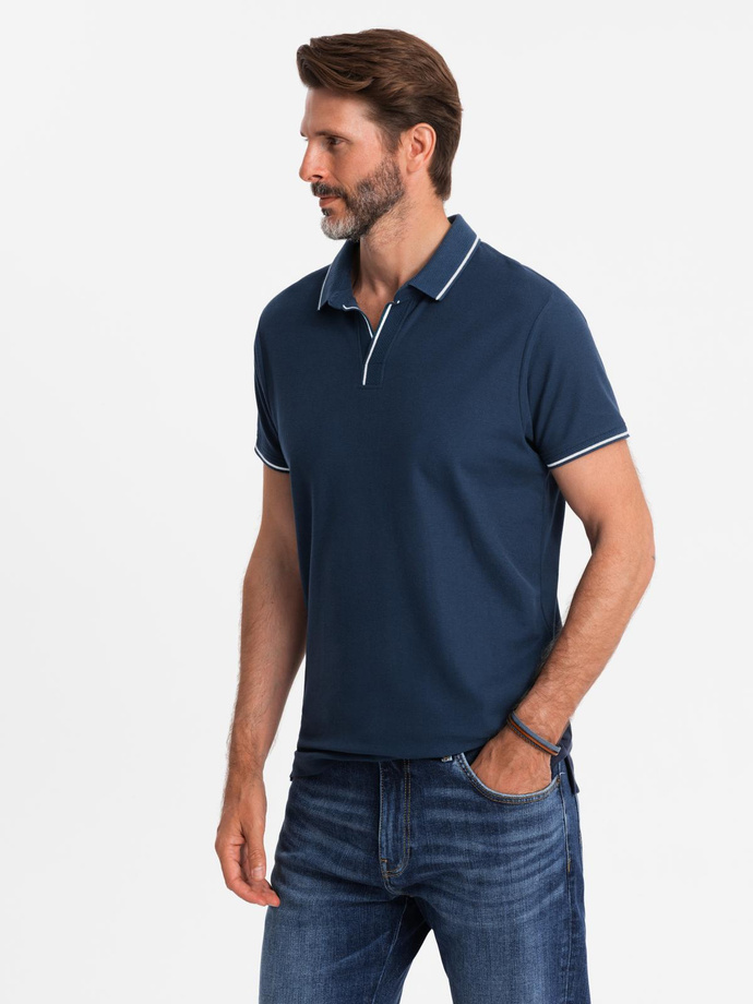 Tricou polo bărbătesc fără nasturi - albastru marin V3 OM-POSS-0110