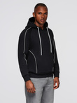 Men's sweatshirt with contrast stitching and hood - black V1 OM-SSNZ-0250