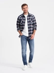 Men's checkered flannel shirt with pockets - navy blue and red V2 OM-SHCS-0149