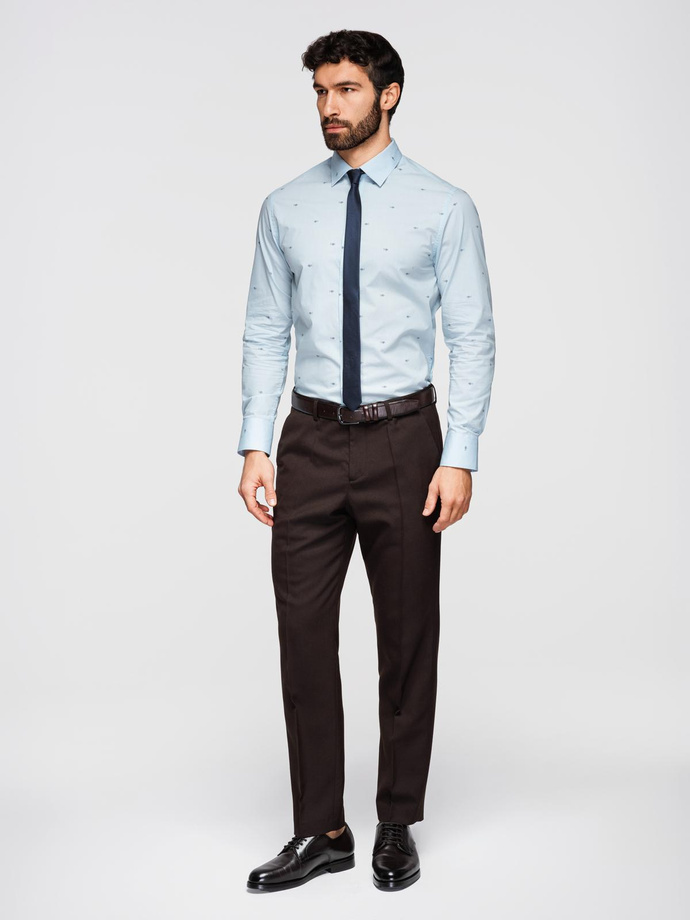 Classic men's cotton SLIM FIT shirt in micro pattern - white V1 K696