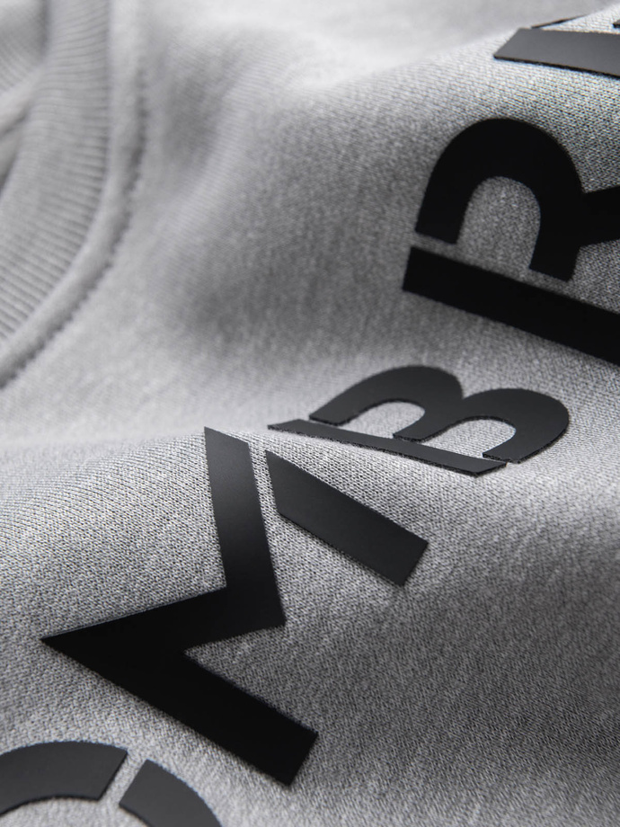 Classic men's sweatshirt with inscription - gray melange V1 OM-SSPS-0181 OM-SSPS-0181