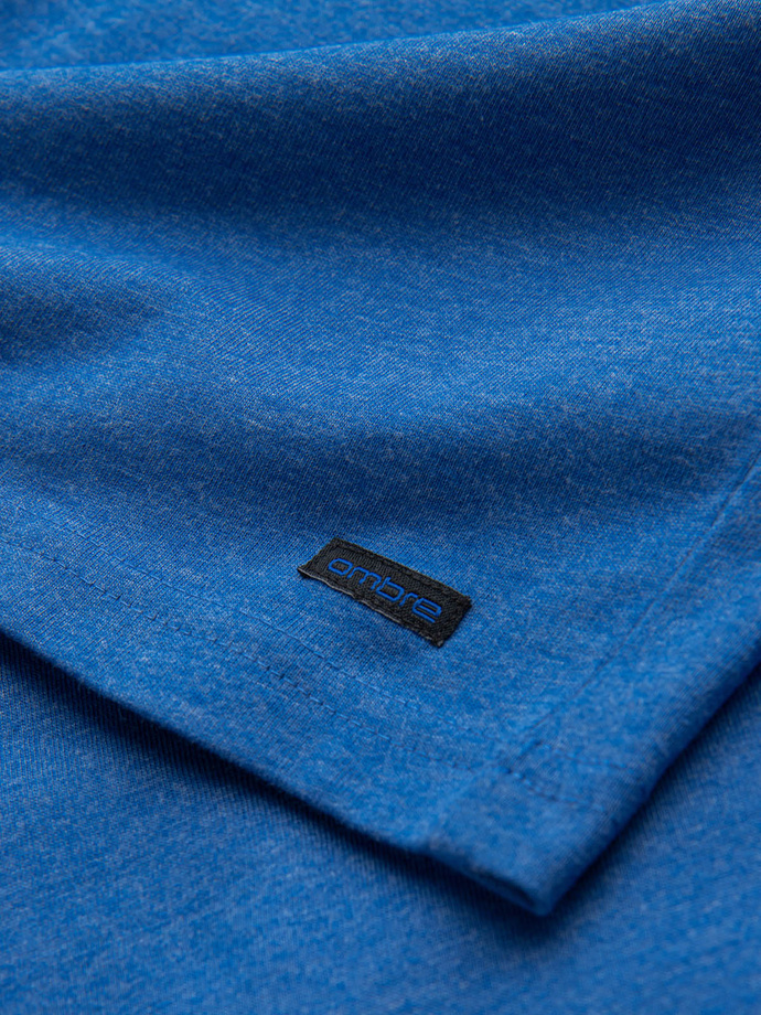 Men's t-shirt with round henley neckline - blue V2 OM-TSCT-0155