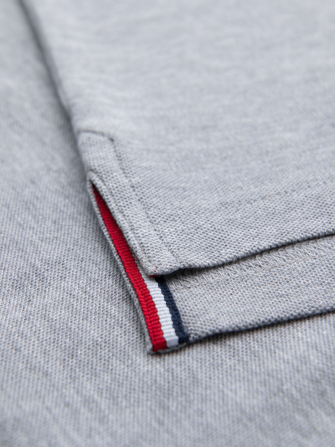 Vyriški polo marškinėliai su spalvotais akcentais - pilkas melanžas V1 OM-POSS-0105