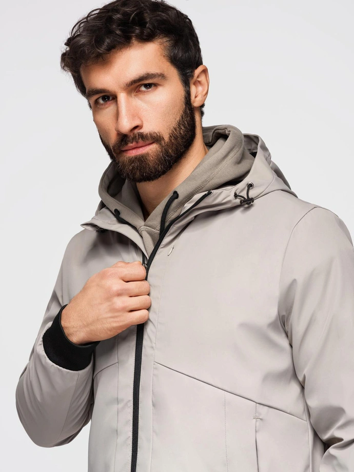 Men's lightweight jacket with mesh lining and hood - grey V6 OM-JANP-0149