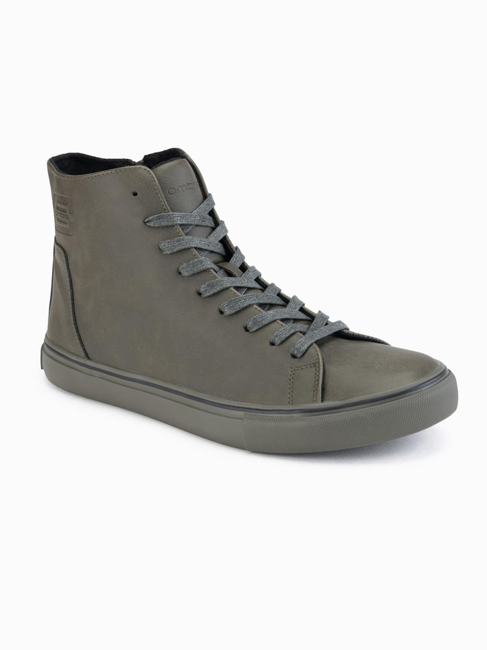 Adidași bărbătești cu talpă înaltă, cu textură mată și logo în relief - dark olive V2 OM-FOTH-0185