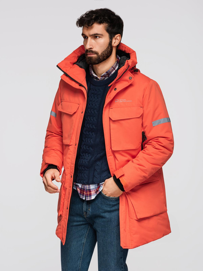 Men's long insulated jacket with reflective elements - orange V1 OM-JALJ-0169