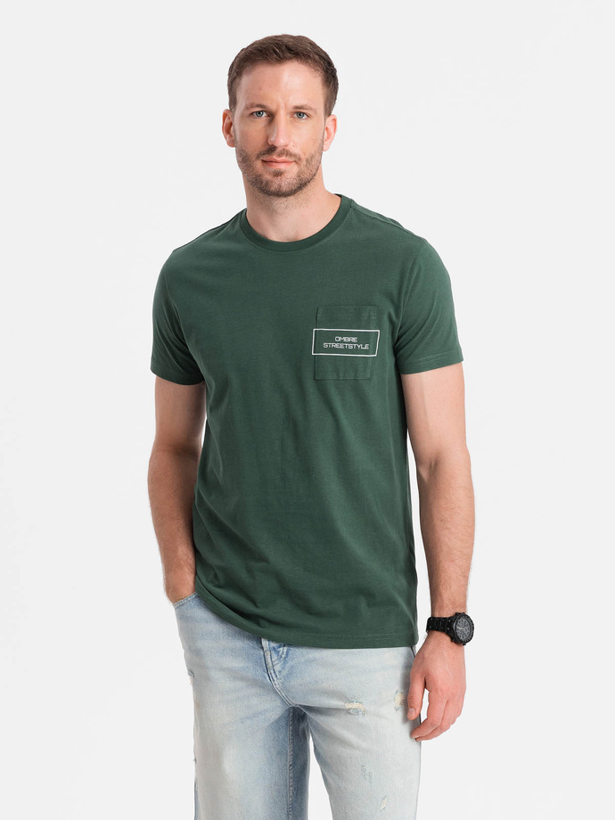 Ombre Streetstyle bărbați bumbac buzunar imprimare T-shirt - verde închis V4 OM-TSCT-0108