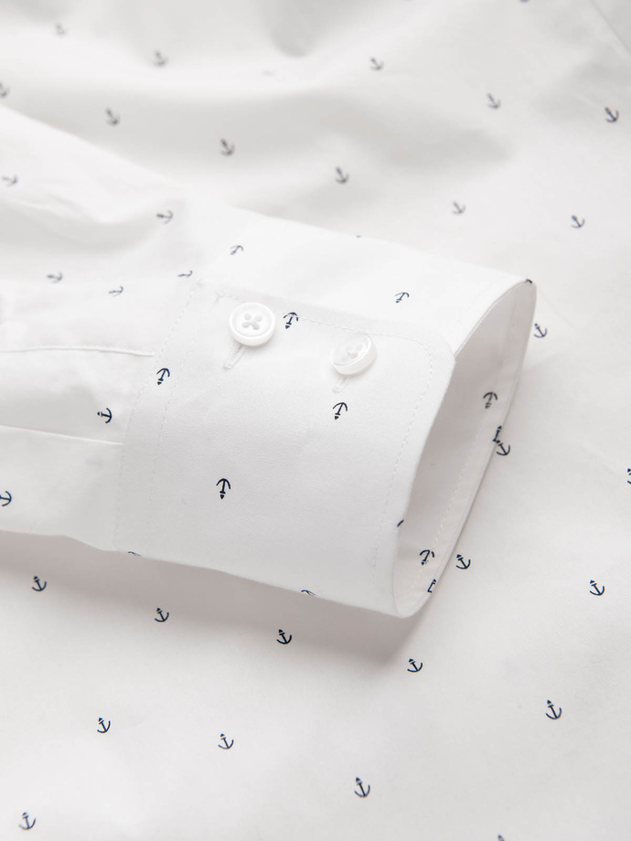Pánská klasická bavlněná košile SLIM FIT s kotvami - bílá V3 OM-SHCS-0156