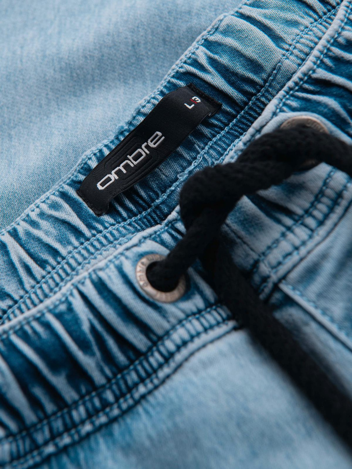 Pantaloni scurți casual pentru bărbați SLIM FIT jacquard knit - albastru marin V1 OM-SRCS-0168