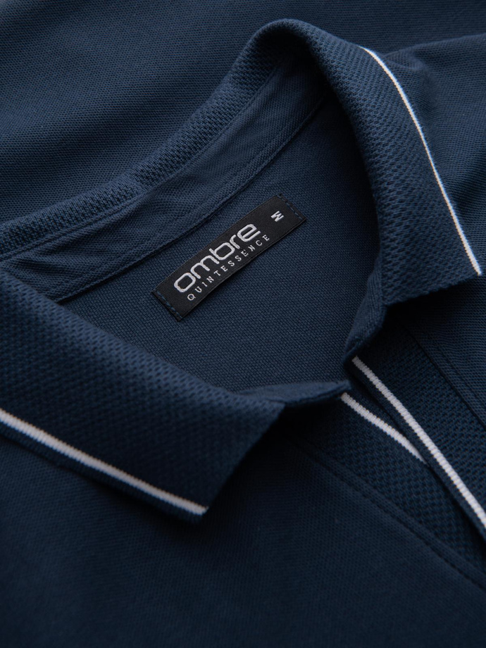 Vyriški pique trikotažo polo marškinėliai be sagų - tamsiai mėlyni V3 OM-POSS-0110