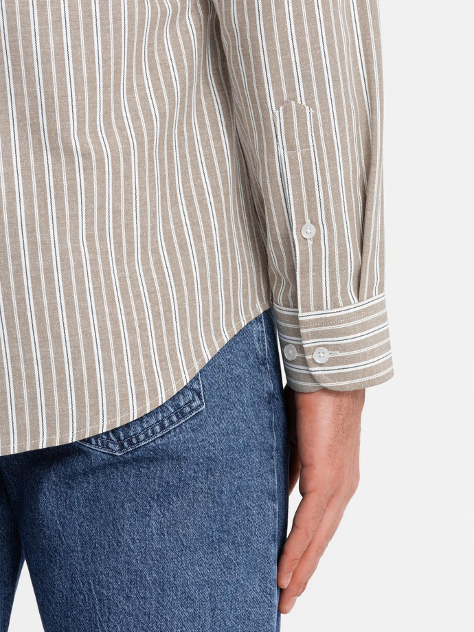 Pánská bavlněná košile REGULAR FIT s jemnými proužky - béžová V1 OM-SHOS-0170