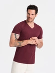 BASIC men's cotton classic tee shirt with a v-neck - maroon V10 OM-TSBS-0145