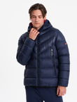 Men's winter quilted jacket of combined materials - navy blue V2 OM-JAHP-0145