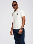 Men's stylish stretch fabric polo shirt - cream V2 OM-POSS-0150
