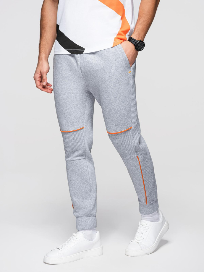 Men's sweatpants with contrast stitching - grey melange V3 OM-PASK-0145