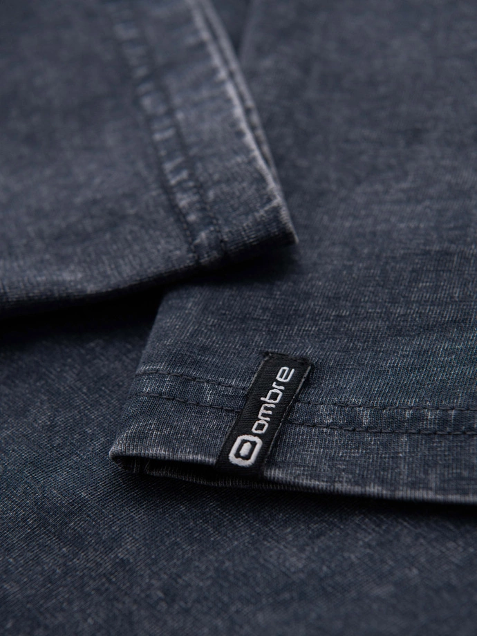 Pánske tričko s pracím efektom a gombíkmi pri výstrihu - tmavomodré V2 OM-TSWT-0150