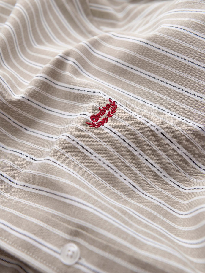 Men's cotton REGULAR FIT shirt with fine stripes - beige V1 OM-SHOS-0170
