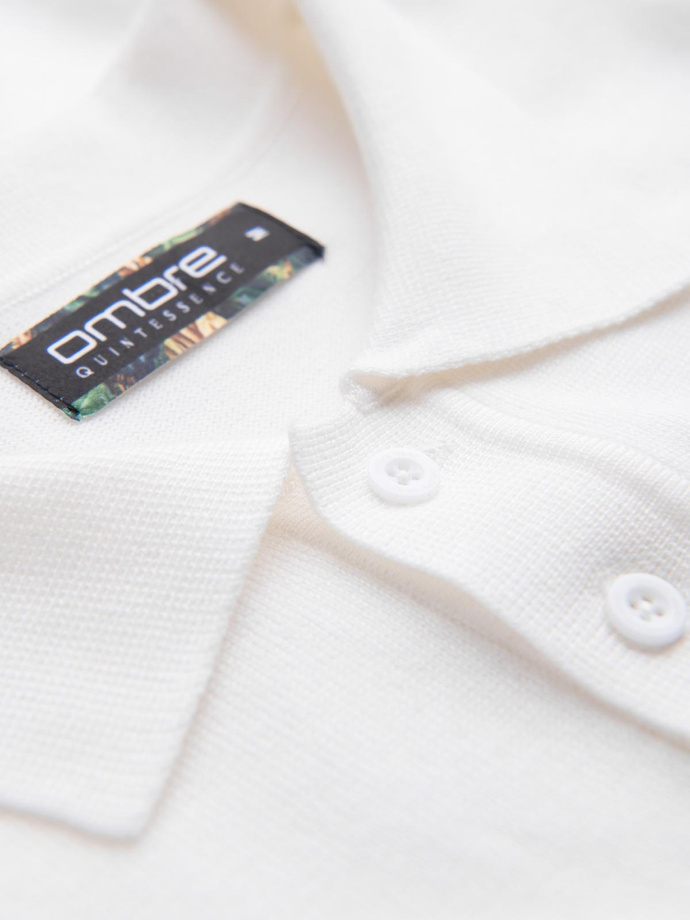 Vyriški minkšto trikotažo polo marškinėliai su kontrastingomis juostelėmis - balti V1 OM-POSS-0118