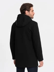 Men's insulated coat with hood and concealed zipper - black V1 OM-COWC-0110