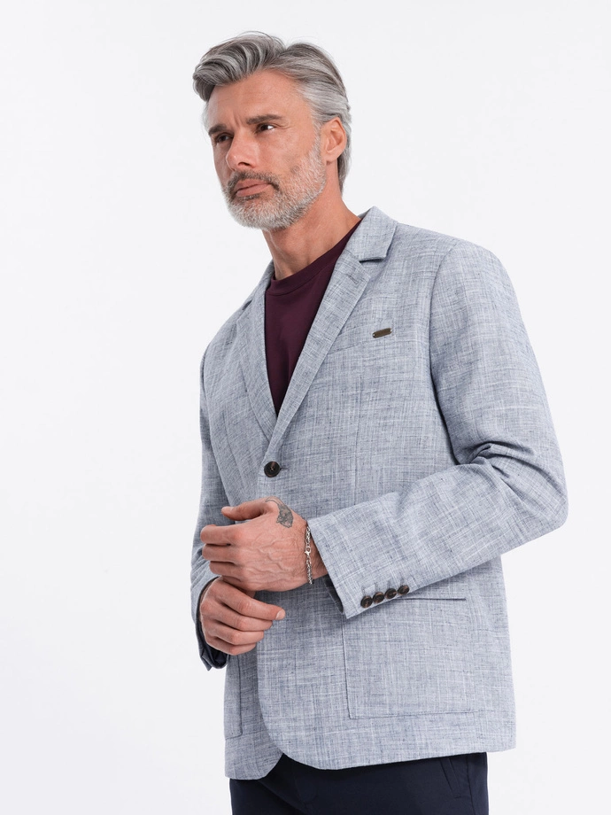 Men's REGULAR cut jacket with linen - light blue V3 OM-BLZB-0128