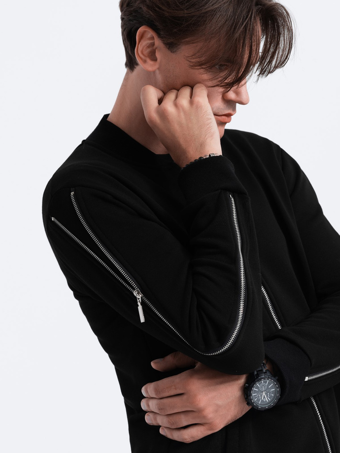 Pánska bunda bomber s ozdobnými zipsami na rukávoch AMSTERDAM - čierna B1367