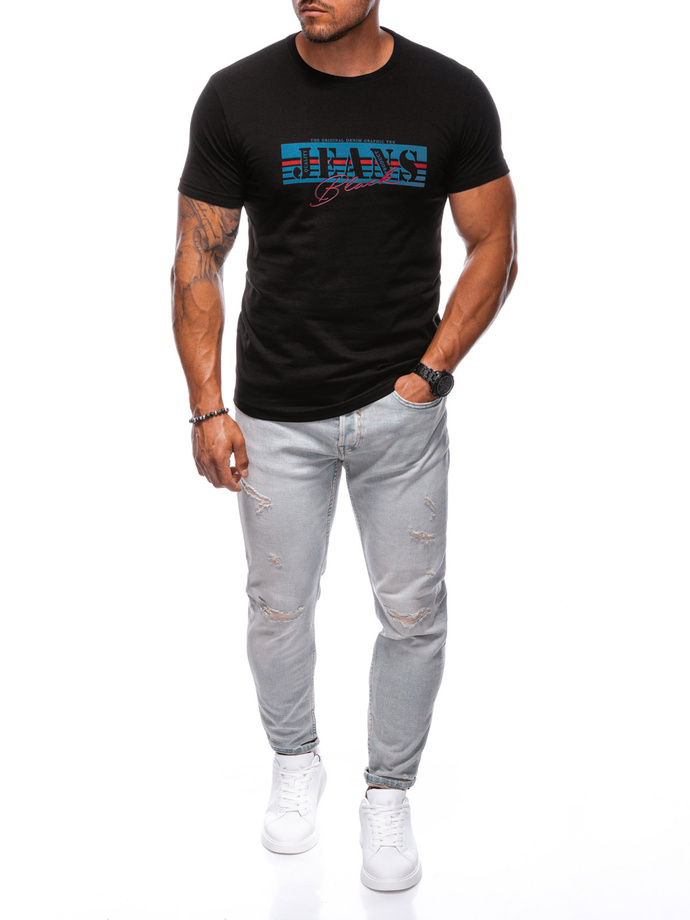 T-SHIRT MĘSKI Z NADRUKIEM S1392 - BIAŁY