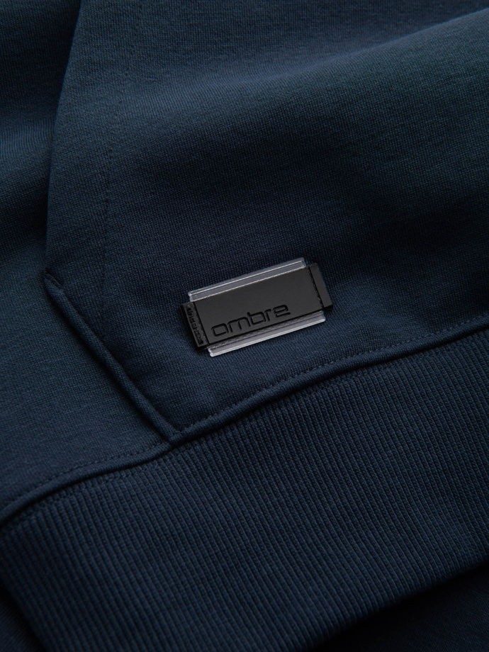 Pánska bavlnená mikina BASIC s klokankou a kapucňou - tmavomodrá V1 OM-SSBN-0161