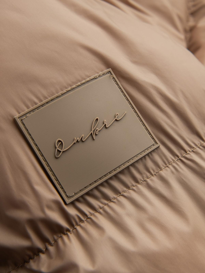 Pánská dlouhá péřová bunda s kapsami na patentky - hnědá V2 OM-JALJ-0186