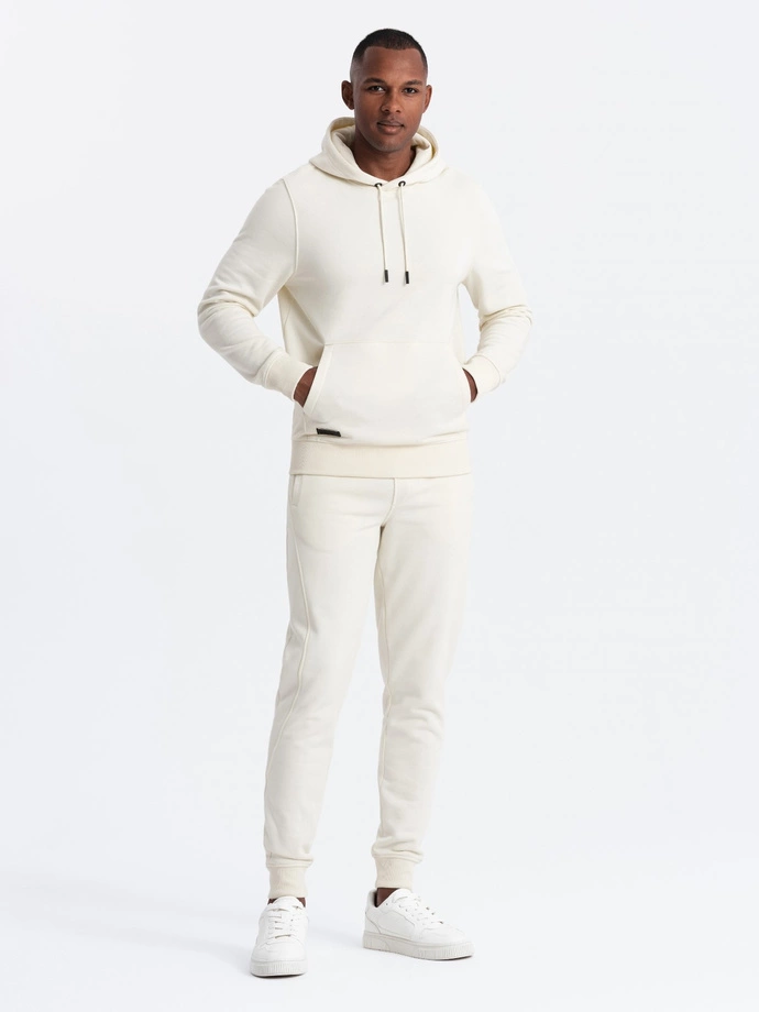 BASIC men's tracksuit set kangaroo sweatshirt + joggers - cream V5 Z85