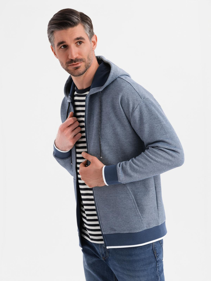 Men's soft-textured hooded sweatshirt - navy blue V2 OM-SSZP-0191
