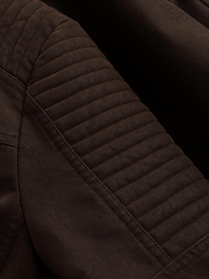 Pánska retro motorkárska bunda so stojačikom - hnedá V1 OM-JAFL-0197